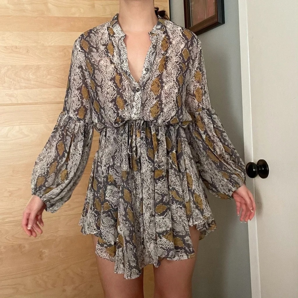 Fab’rik Snakeskin Python Button Down Billowy Ball… - image 4